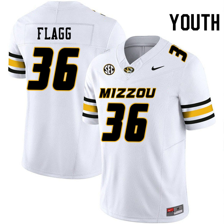 Youth #36 Caleb Flagg Missouri Tigers College Football Jerseys Stitched-White